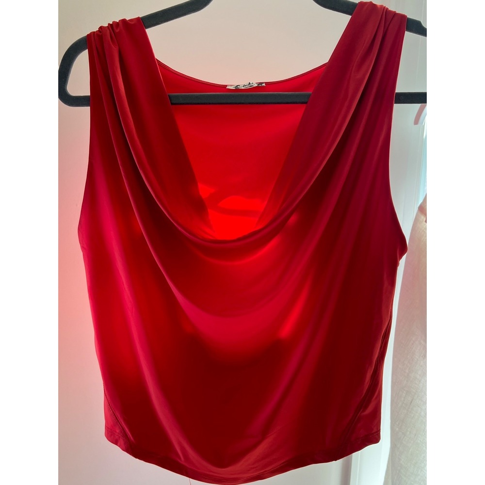 FREE PEOPLE Intimately Cowl-Neck Red Tank TOP BLOUSE SMALL Silky Stretchy